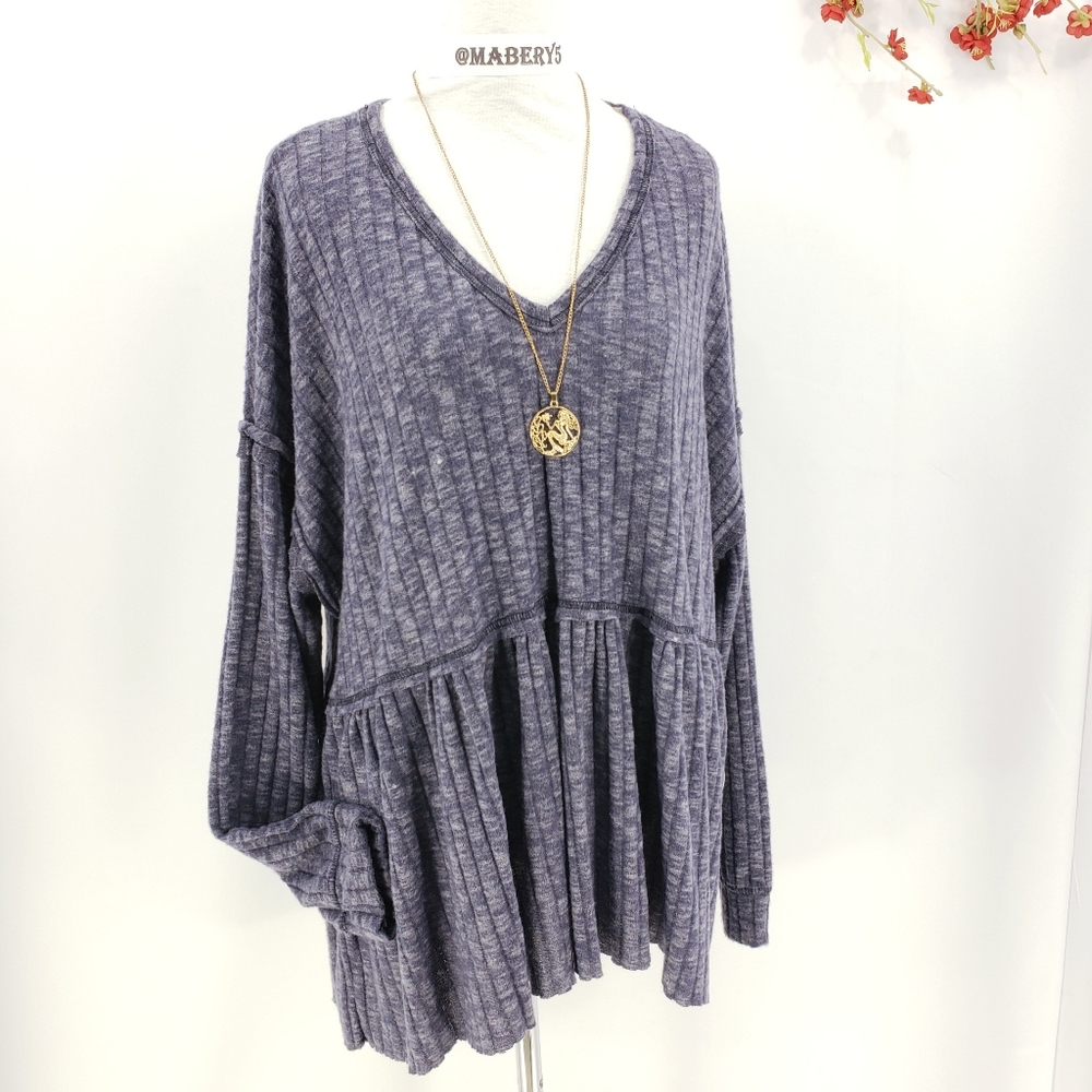 New HUMMINGBIRD Boho Brushed Fleece Peplum Top sz L